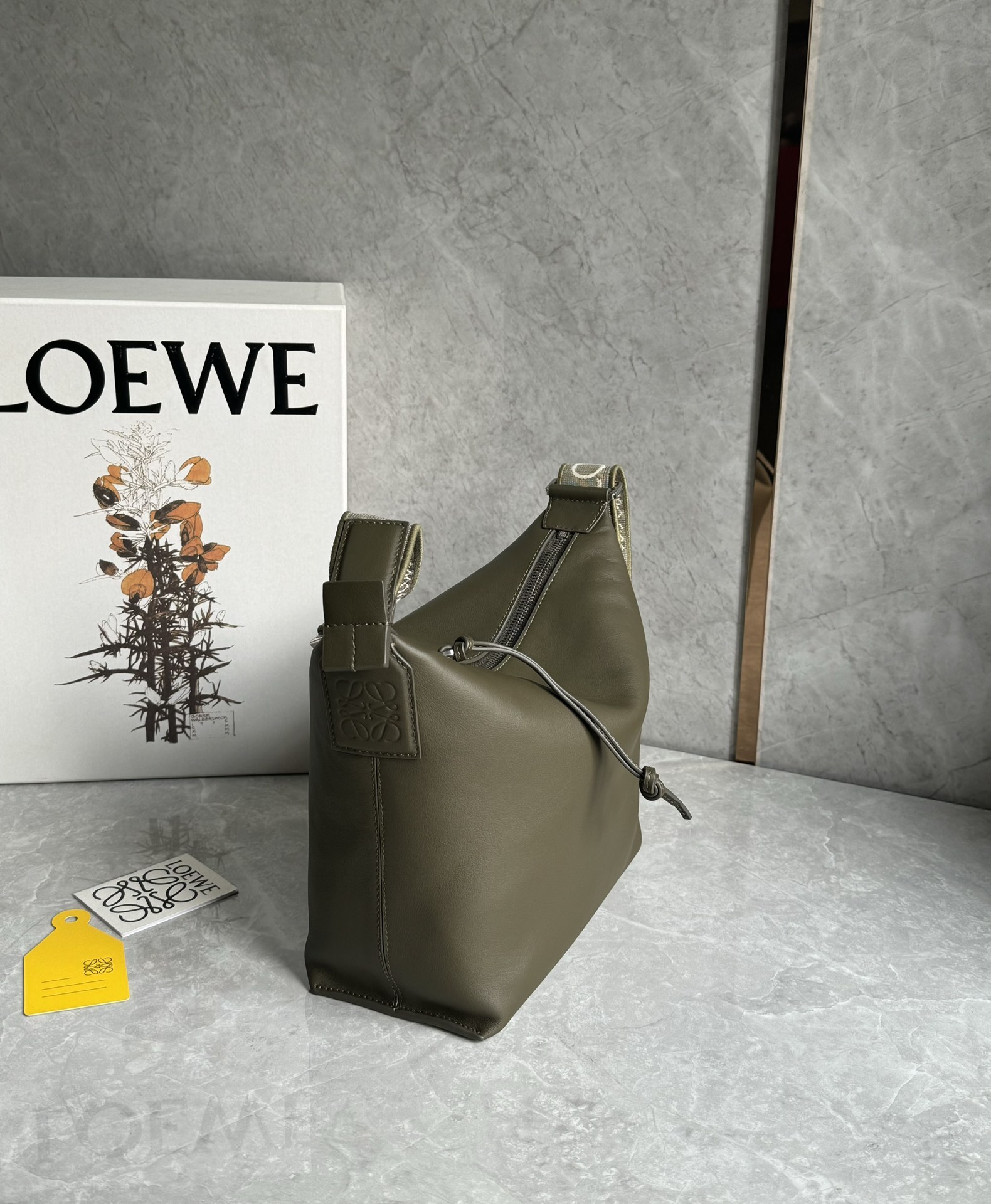 Loewe Small Cubi Crossbody Bag in Supple Smooth Calfskin and Jacquard Olive